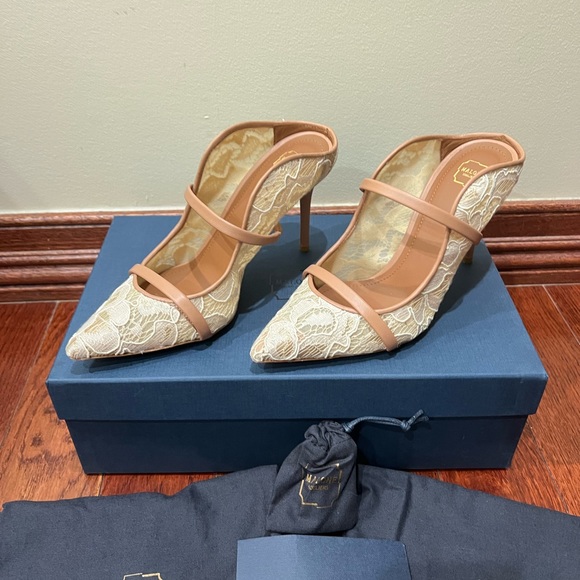 MALONE SOULIERS Women's Maureen Floral-Lace Mules High Heel Shoes Nude 36.5 - Picture 1 of 16
